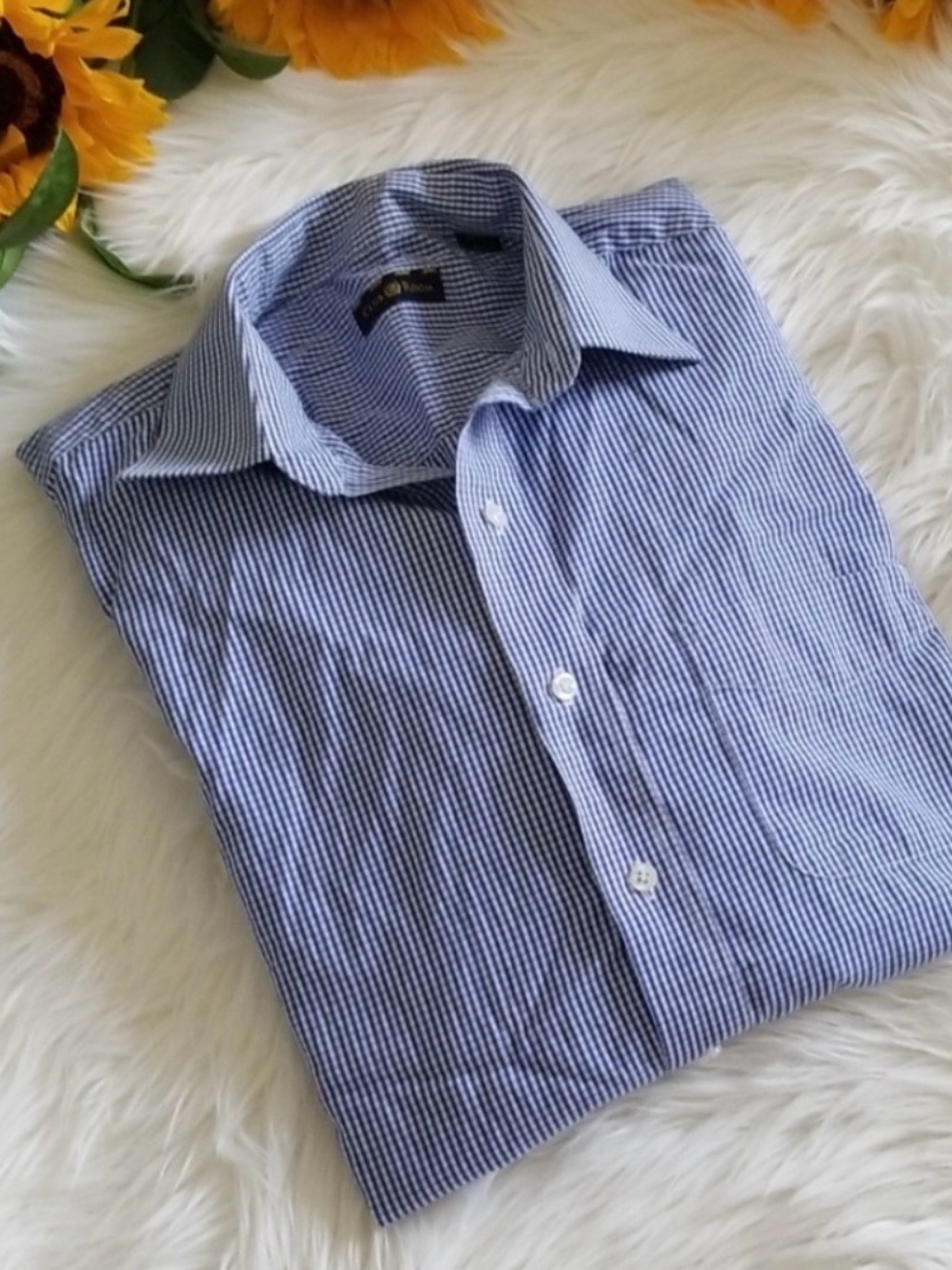 Club Room Blue and White Striped Casual Button-Down Shirt